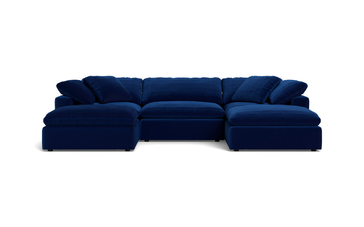 Fluffy 3 Piece Sofa W/Double Ottoman - Superb Cobalt