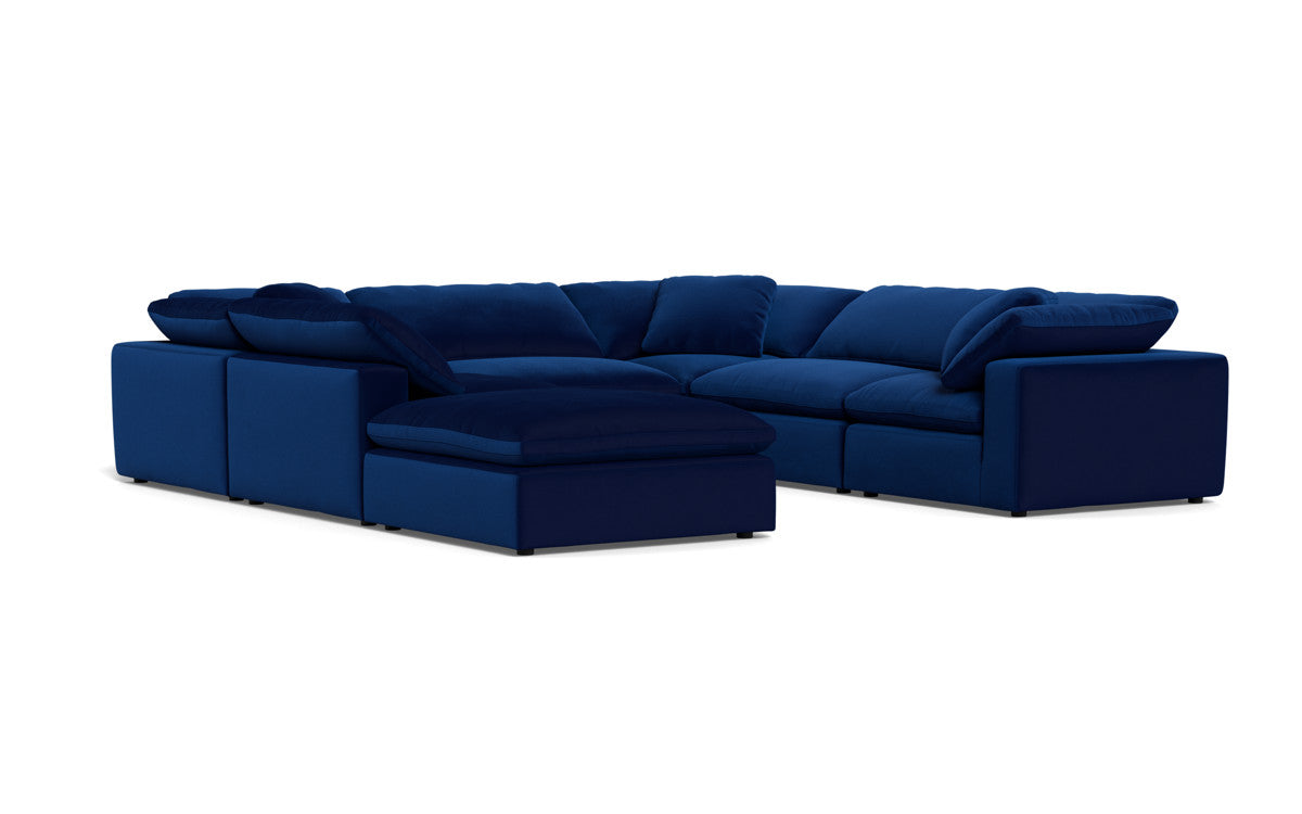 Fluffy 6 Piece Sectional W/Ottoman - Superb Cobalt