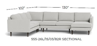 Wallace 130" Untufted Corner Sectionals w. Right Chaise - Dream Dove