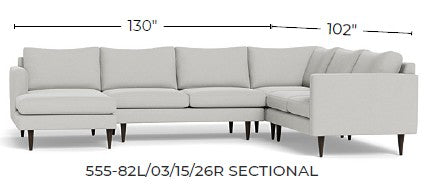 Wallace 130" Untufted Corner Sectionals w. Left Chaise - Dream Dove