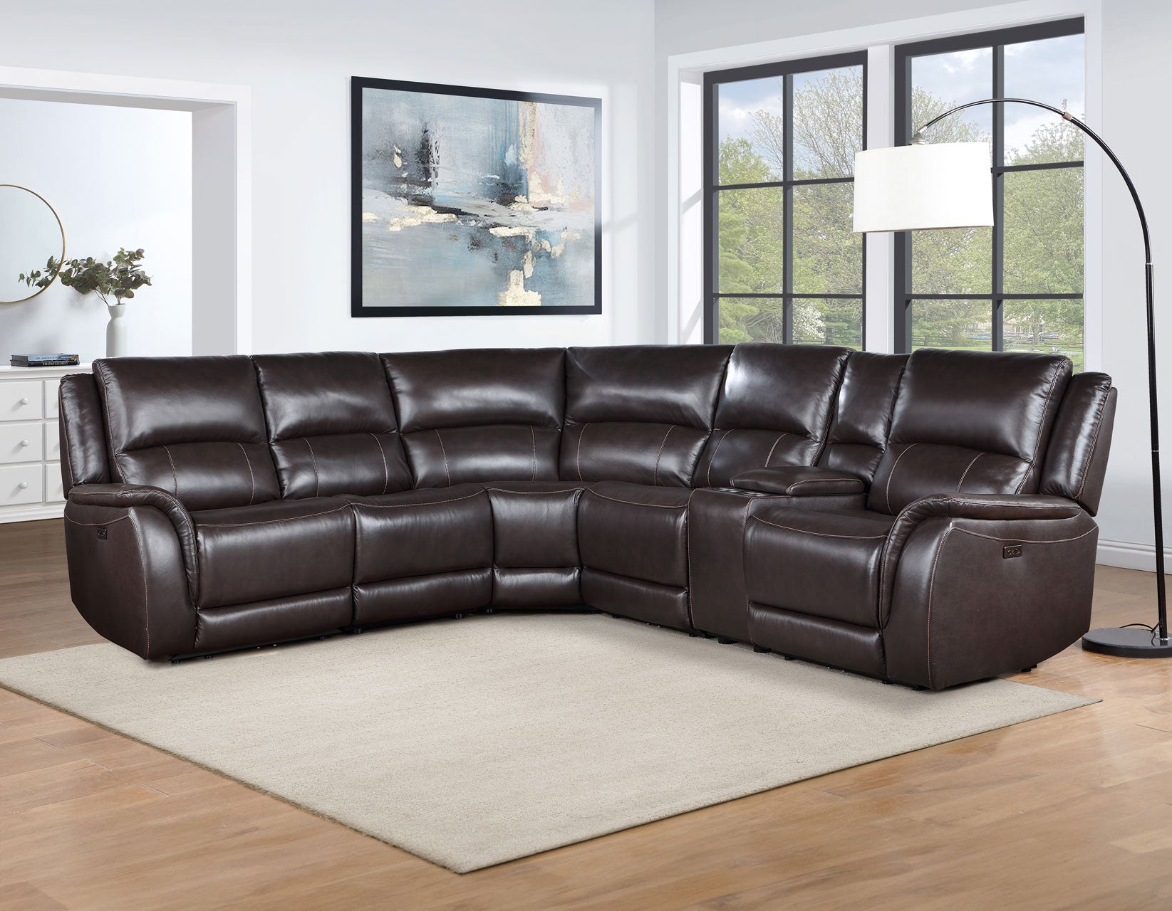 Adrian 6 Piece Chocolate Leather Power Sectional -