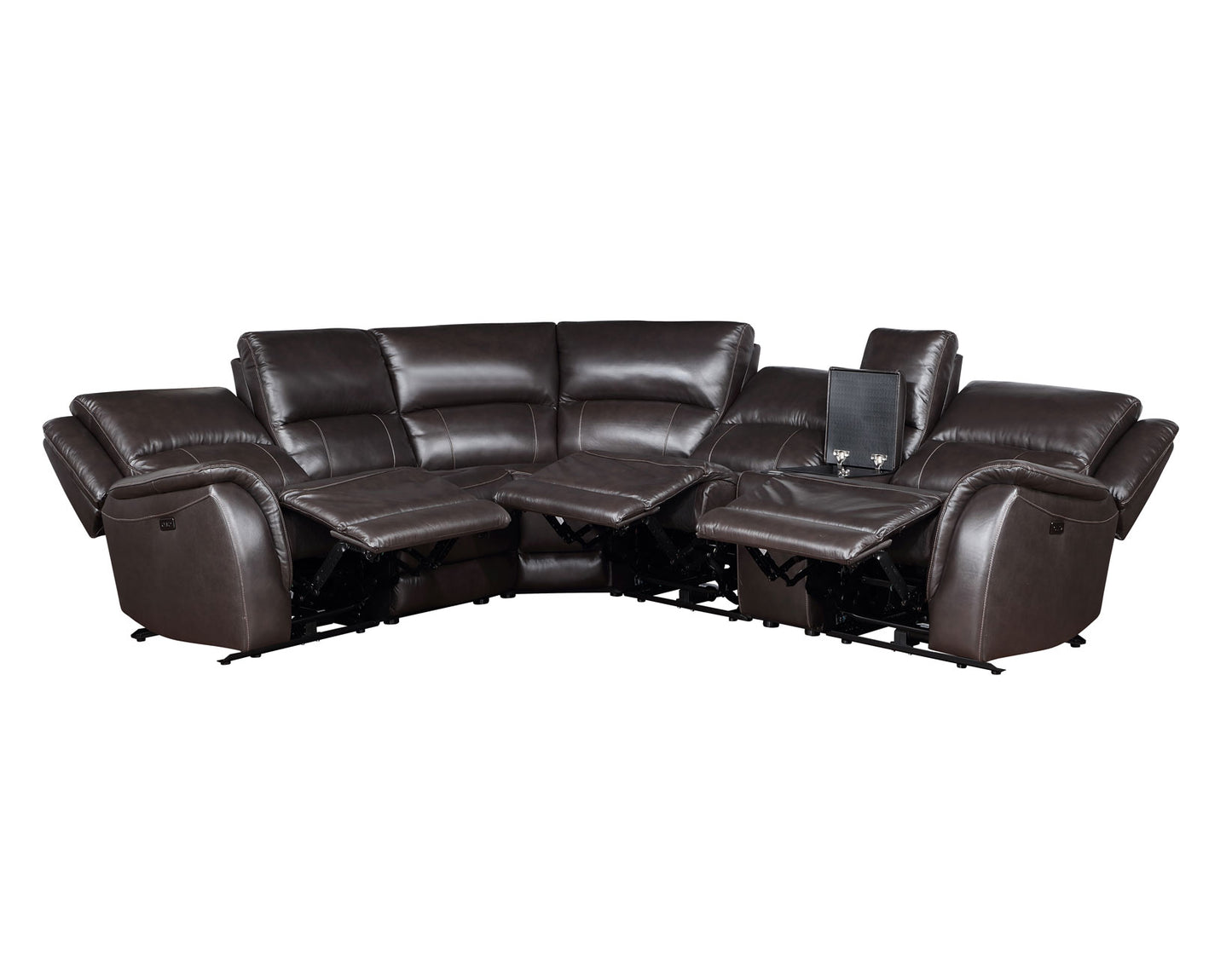 Adrian 6 Piece Chocolate Leather Power Sectional -