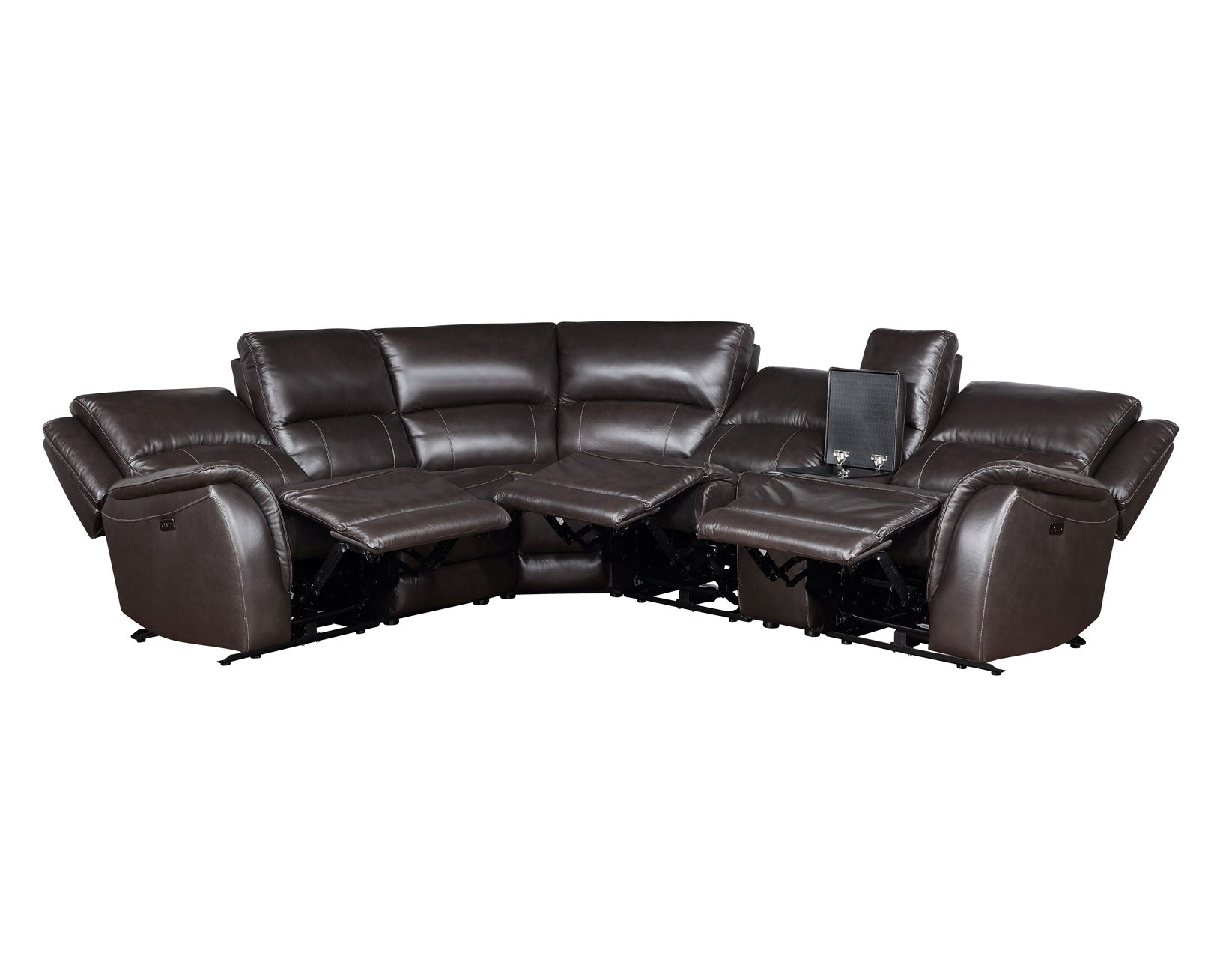 Adrian 6 Piece Chocolate Leather Power Sectional -
