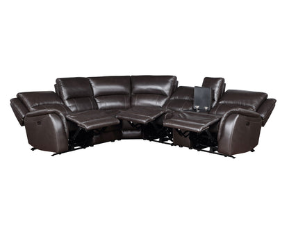 Adrian 6 Piece Chocolate Leather Power Sectional -