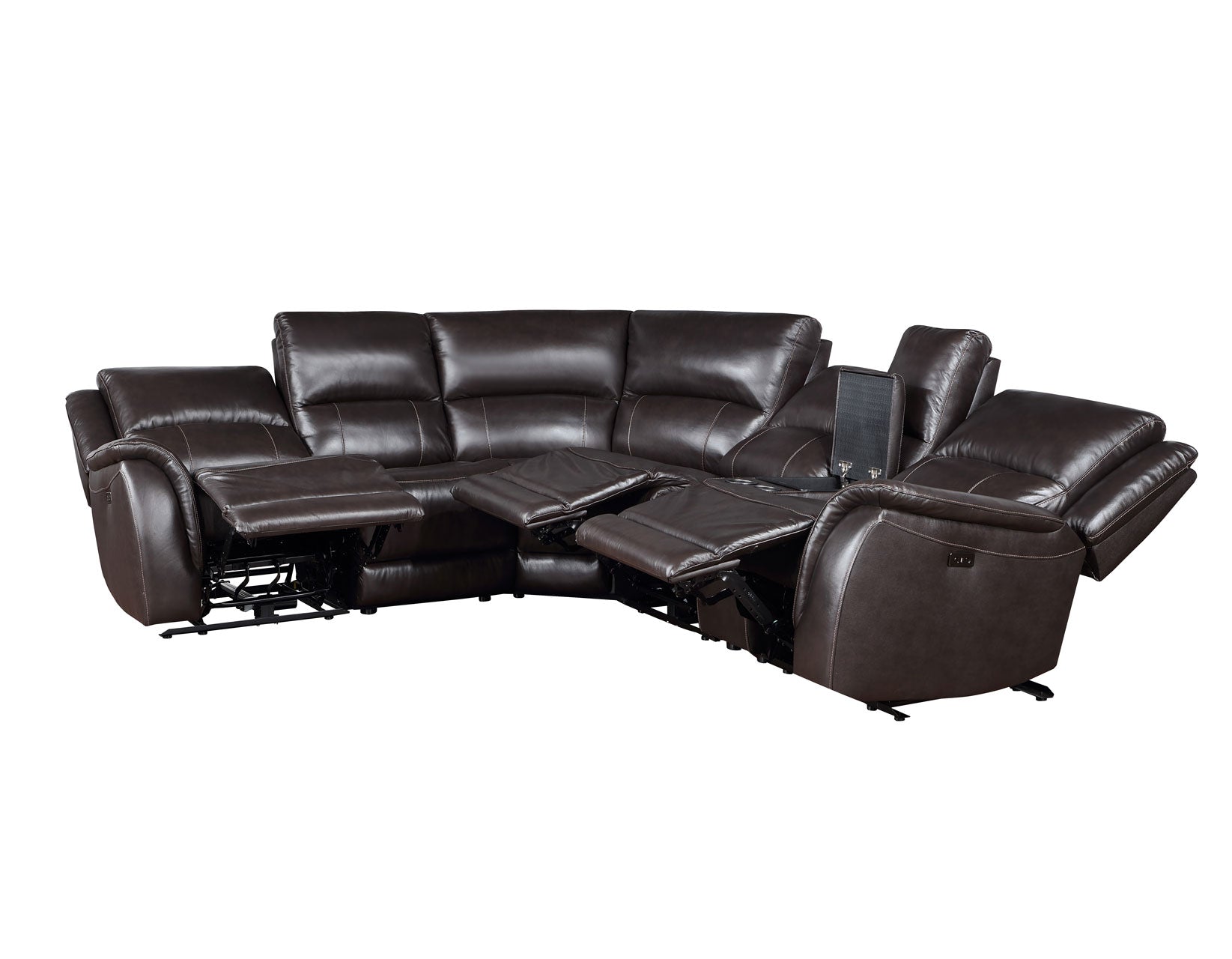 Adrian 6 Piece Chocolate Leather Power Sectional -