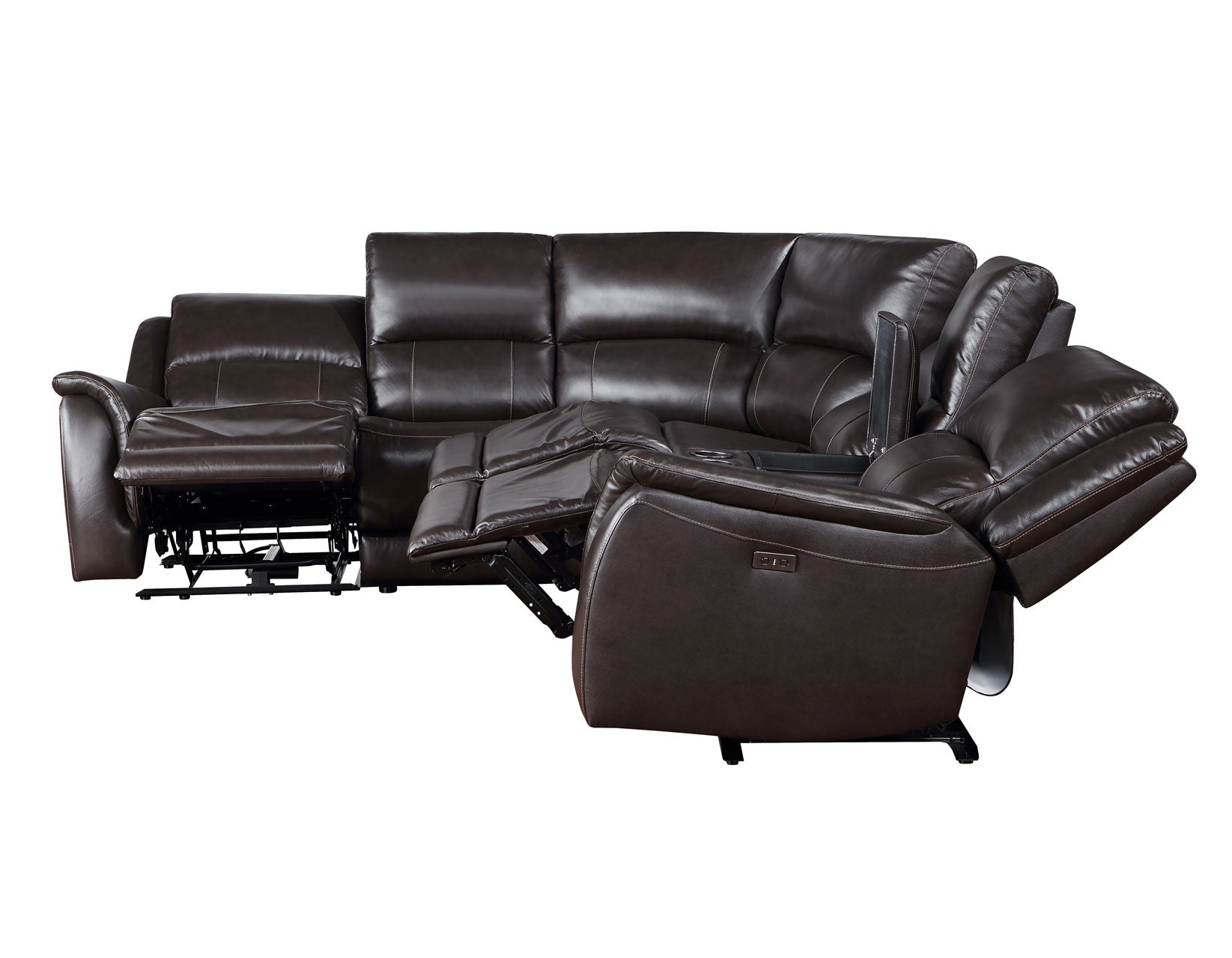 Adrian 6 Piece Chocolate Leather Power Sectional -