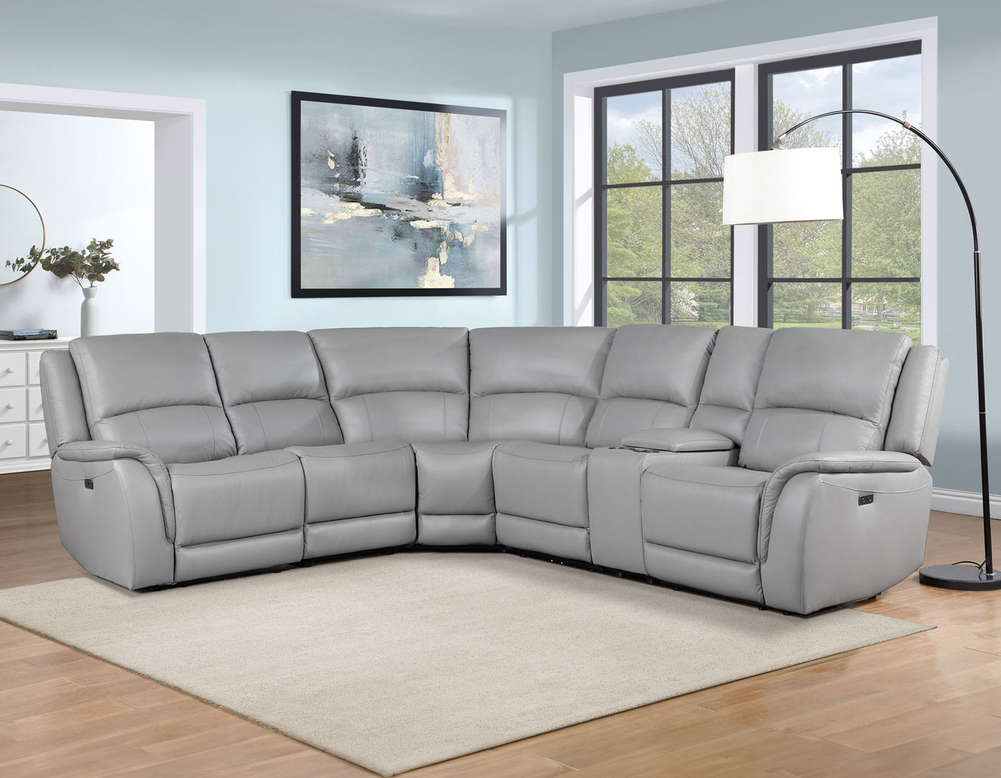 Adrian 6 Piece Stone Leather Power Sectional -