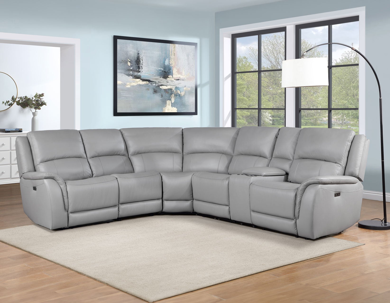 Adrian 6 Piece Stone Leather Power Sectional -
