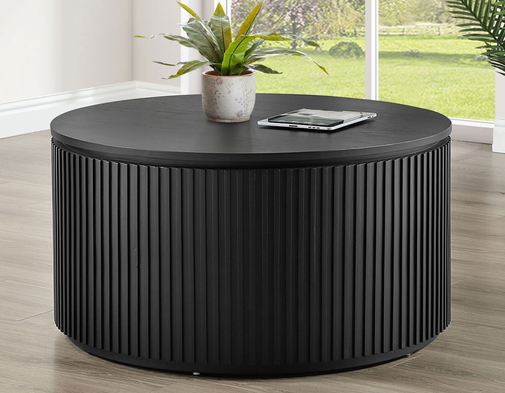 Calvin 36" Round White Black Coffee Table w/Casters -