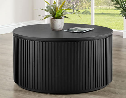 Calvin 36" Round White Black Coffee Table w/Casters -