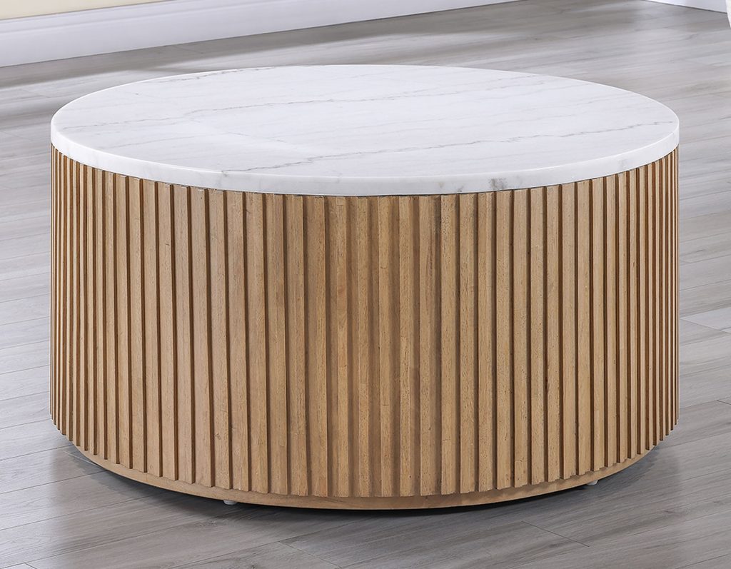 Calvin 36" Round White Marble Top Coffee Table w/Casters -