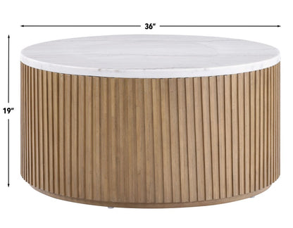 Calvin 36" Round White Marble Top Coffee Table w/Casters -