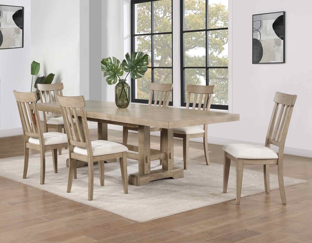 Nara 108" Rectangle Dining Table & 6 Chairs - Sand
