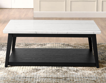 Vienna Black Base White Marble Top Coffee Table w/Casters -