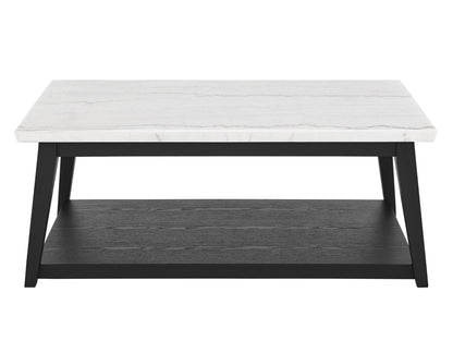 Vienna Black Base White Marble Top Coffee Table w/Casters