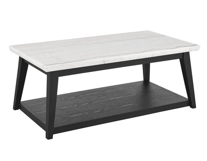 Vienna Black Base White Marble Top Coffee Table w/Casters