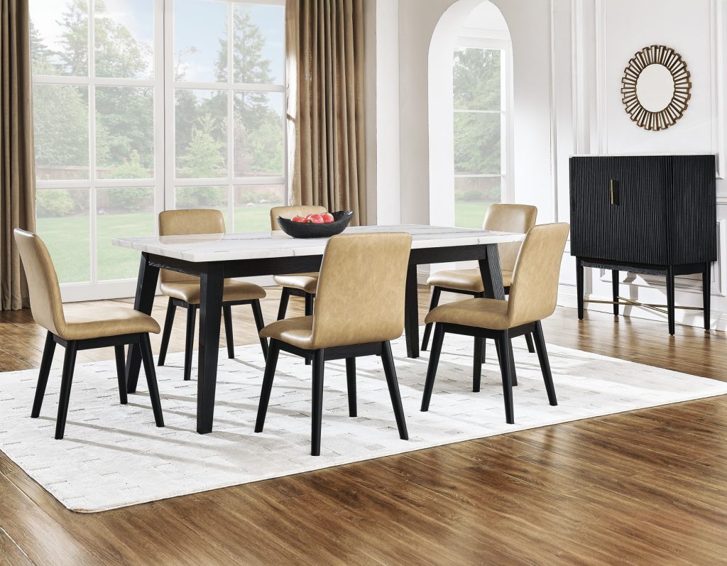 Vienna 72" Marble Top Black Dining Table Set -