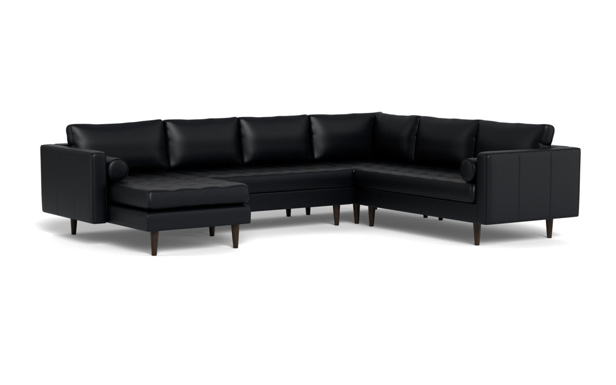 Ladybird 133" Leather Corner Sectionals w. Left Chaise - Tribeca Black