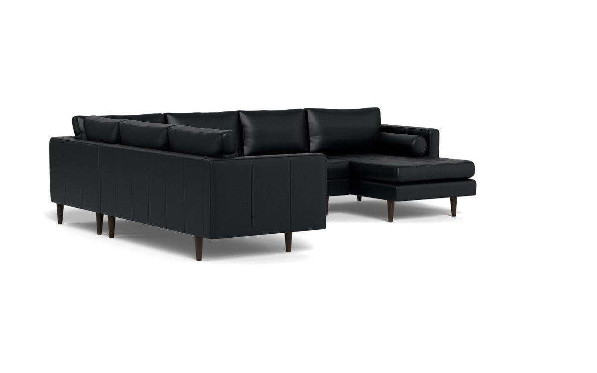 Ladybird 133" Leather Corner Sectionals w. Right Chaise - Tribeca Black