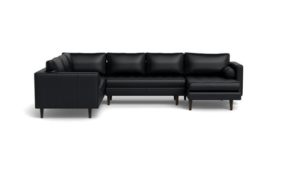 Ladybird 133" Leather Corner Sectionals w. Right Chaise - Tribeca Black