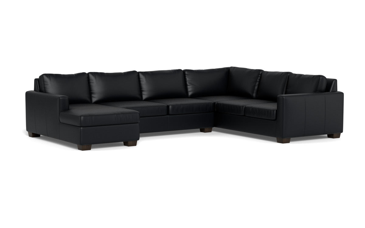 Track 141" Leather Corner Sectionals W. Full Sleeper & Left Chaise - Tribeca Black