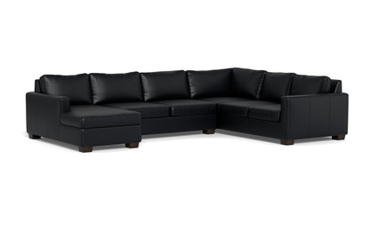 Track 141" Leather Corner Sectionals W. Full Sleeper & Left Chaise - Tribeca Black