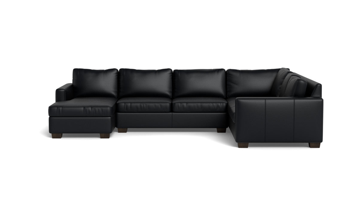 Track 141" Leather Corner Sectionals W. Full Sleeper & Left Chaise - Tribeca Black