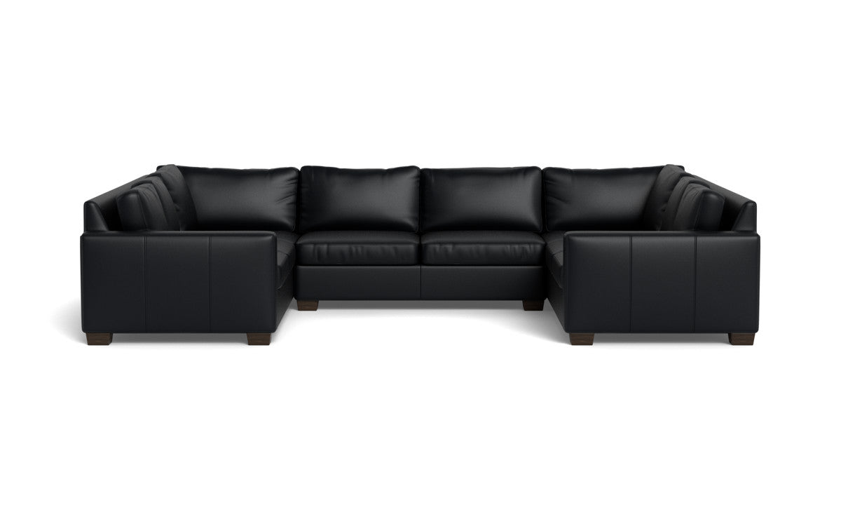 Track 141" Leather Corner Sofa U Sectional - Tribeca Black