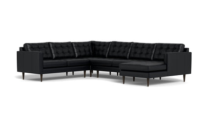 Wallace 131" Leather Corner Sectionals w. Right Chaise - Tribeca Black