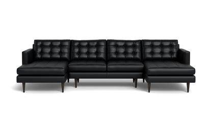 Wallace 126" Leather Double Chaise U Sectional - Tribeca Black