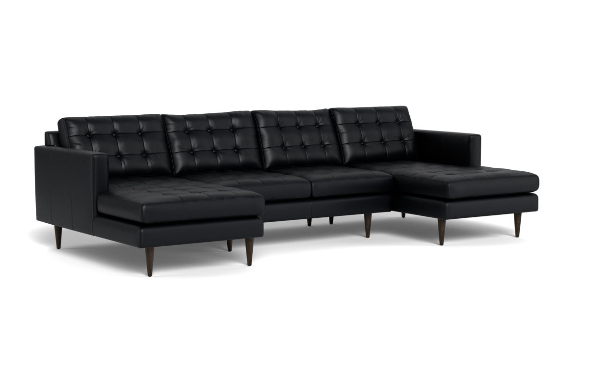 Wallace 126" Leather Double Chaise U Sectional - Tribeca Black