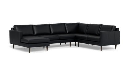 Wallace 130" Leather Untufted Corner Sectionals w. Left Chaise - Tribeca Black