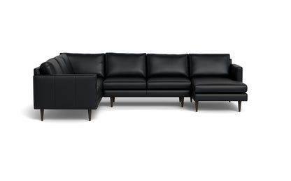 Wallace 131" Leather Untufted Corner Sectionals w. Right Chaise - Tribeca Black