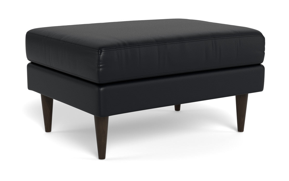 Wallace Leather Untufted Ottoman - Tribeca Black