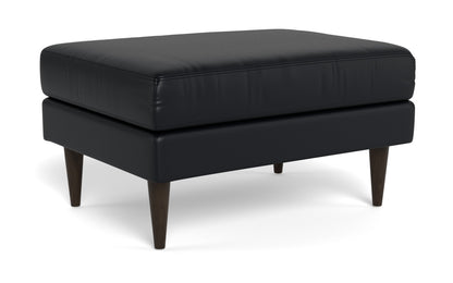 Wallace Leather Untufted Ottoman - Tribeca Black
