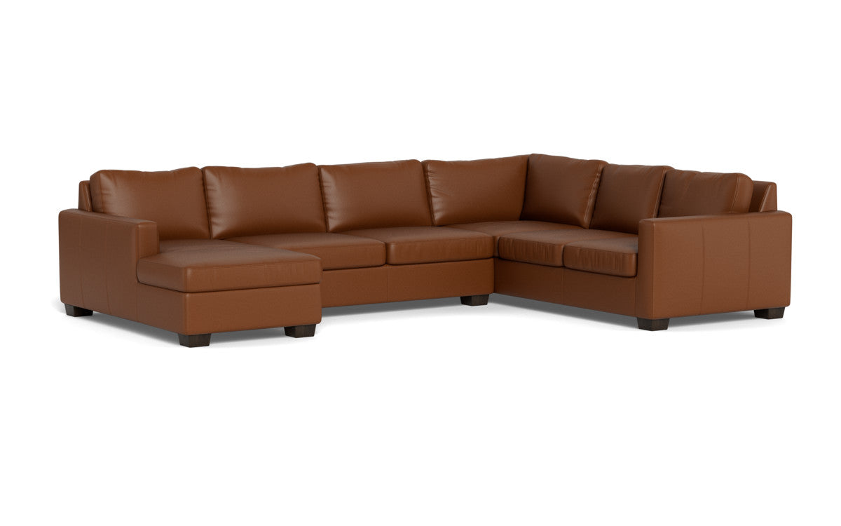 Track 141" Leather Corner Sectionals W. Full Sleeper & Left Chaise - Tribeca Chestnut