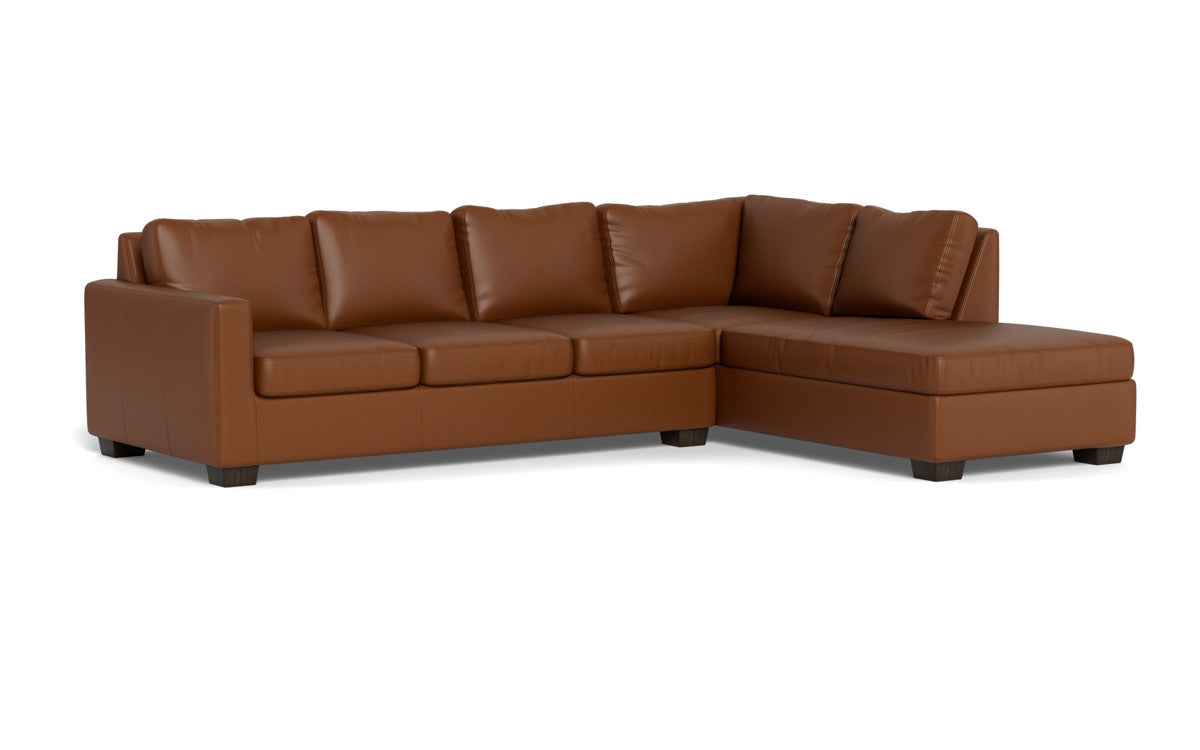 Track 121" Leather Right Chaise Sleeper Sectional - Tribeca Chestnut