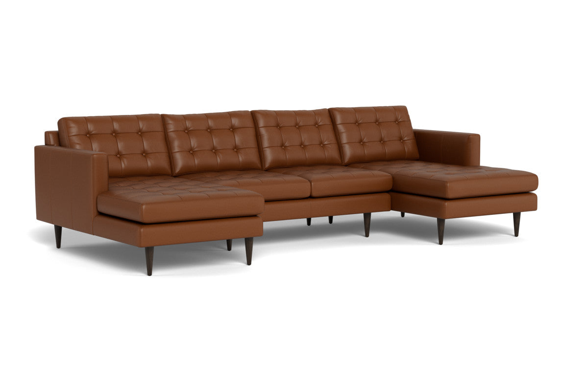 Wallace 126" Leather Double Chaise U Sectional - Tribeca Chestnut