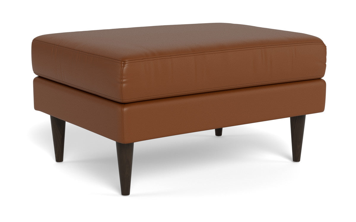 Wallace Leather Untufted Ottoman - Tribeca Chestnut