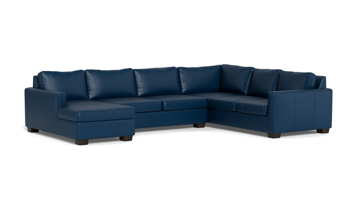 Track 141" Leather Corner Sectionals W. Full Sleeper & Left Chaise - Tribeca Cobalt