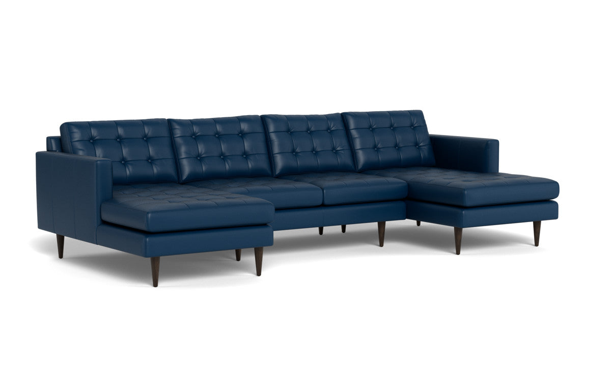 Wallace 126" Leather Double Chaise U Sectional - Tribeca Cobalt