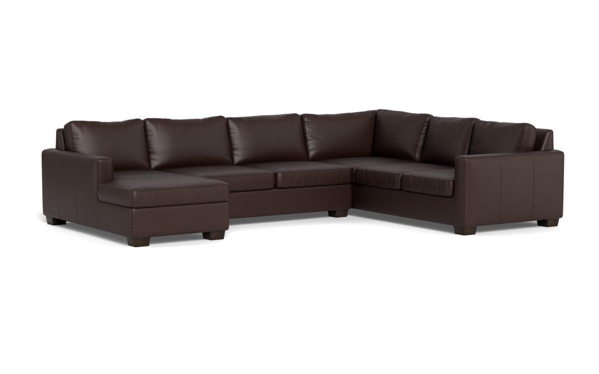 Track 141" Leather Corner Sectionals W. Full Sleeper & Left Chaise - Tribeca Espresso