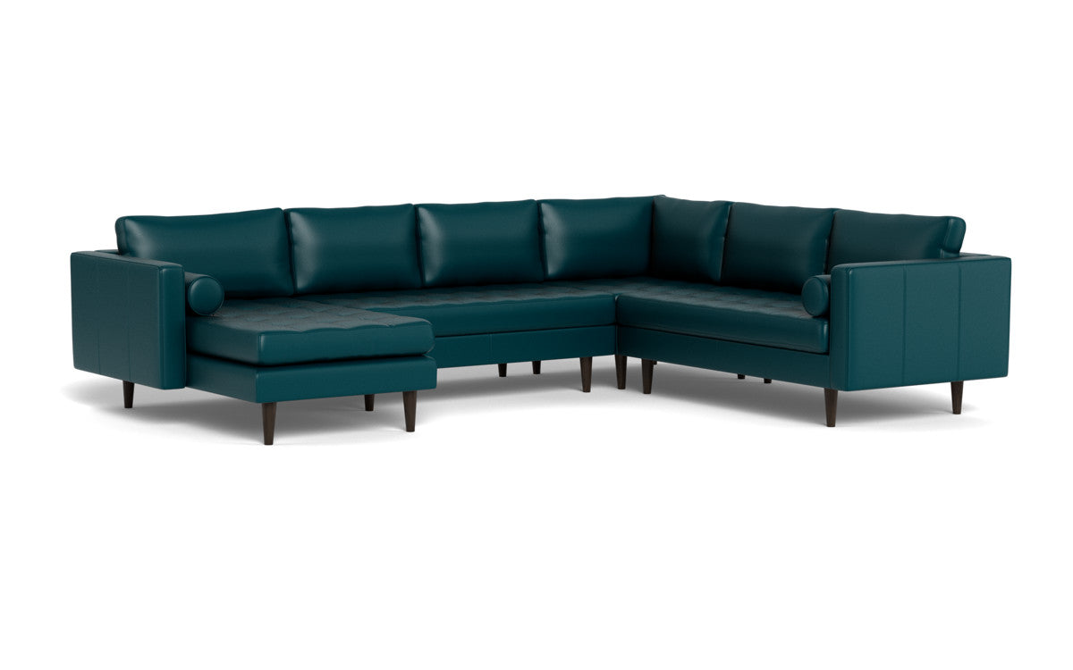 Ladybird 133" Leather Corner Sectionals w. Left Chaise - Tribeca Lagoon