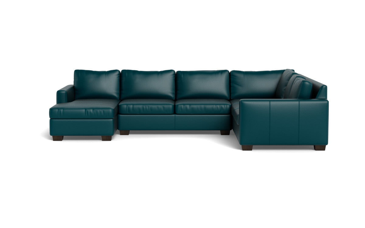 Track 141" Leather Corner Sectionals W. Full Sleeper & Left Chaise - Tribeca Lagoon