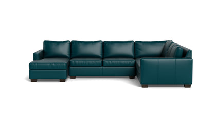Track 141" Leather Corner Sectionals W. Full Sleeper & Left Chaise - Tribeca Lagoon