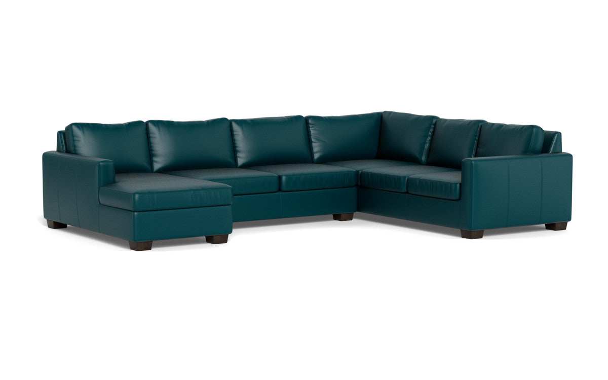 Track 141" Leather Corner Sectionals W. Full Sleeper & Left Chaise - Tribeca Lagoon