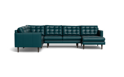 Wallace 131" Leather Corner Sectionals w. Right Chaise - Tribeca Lagoon