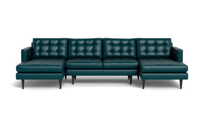 Wallace 126" Leather Double Chaise U Sectional - Tribeca Lagoon
