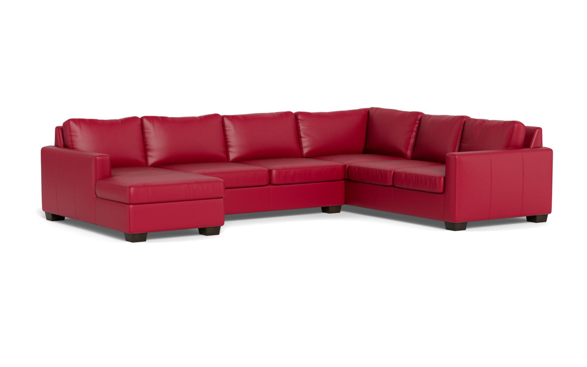 Track 141" Leather Corner Sectionals W. Full Sleeper & Left Chaise - Tribeca Scarlet