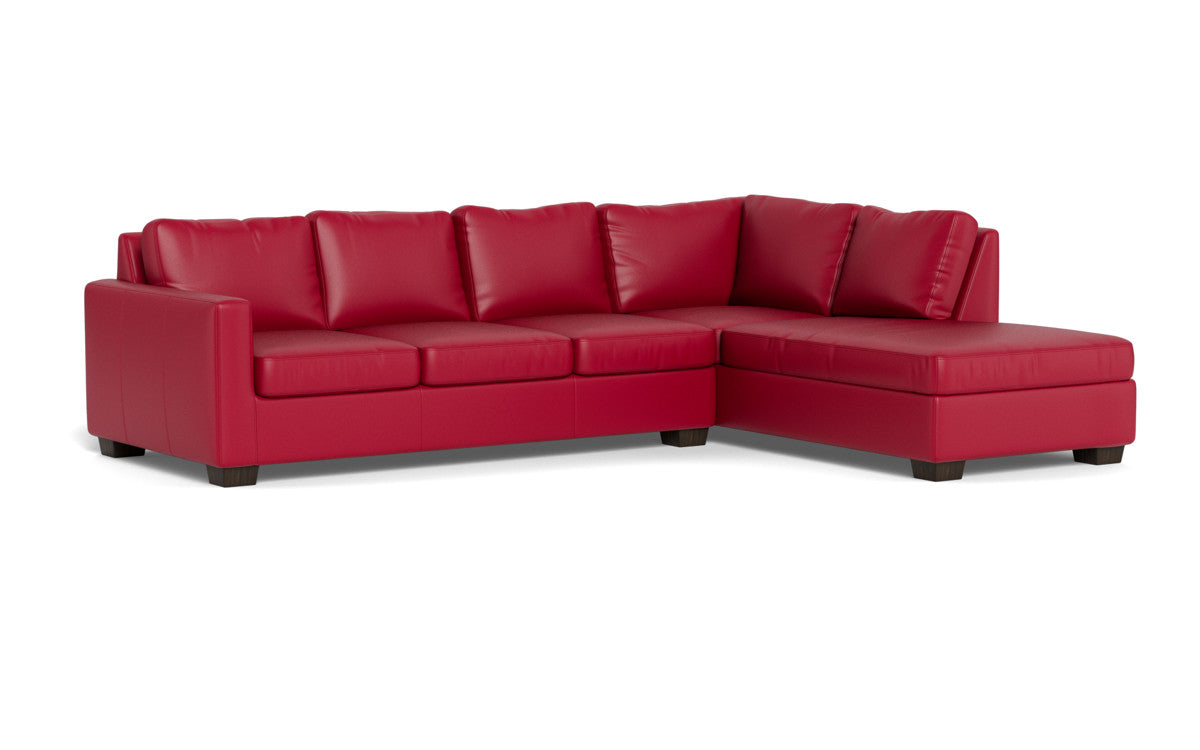 Track 121" Leather Right Chaise Sleeper Sectional - Tribeca Scarlet